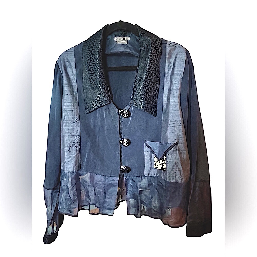 Beautiful 100% Silk Blue Women's Blouse sz L